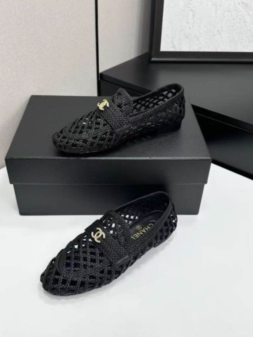 CHANEL Gold Logo Slip On Casual Loafers